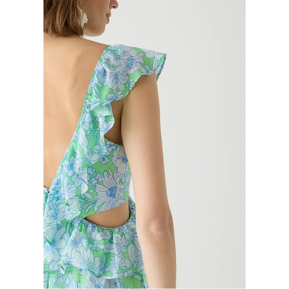 J.Crew Collection ruffle-trim cutout maxi dress in lime floral - Picture 3 of 12